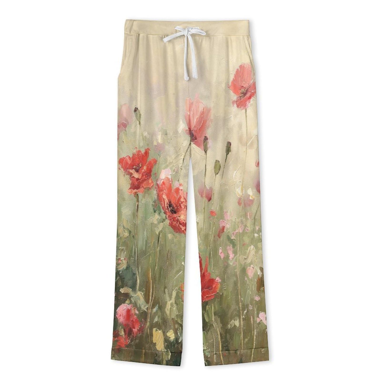 OLEETS Pigiama A Maniche Lunghe da Uomo - Fiori Rossi Pigiama Invernale Pantaloni Top Caldo Autunnale Traspirante Morbido 2 Pezzi Casual Ampio
