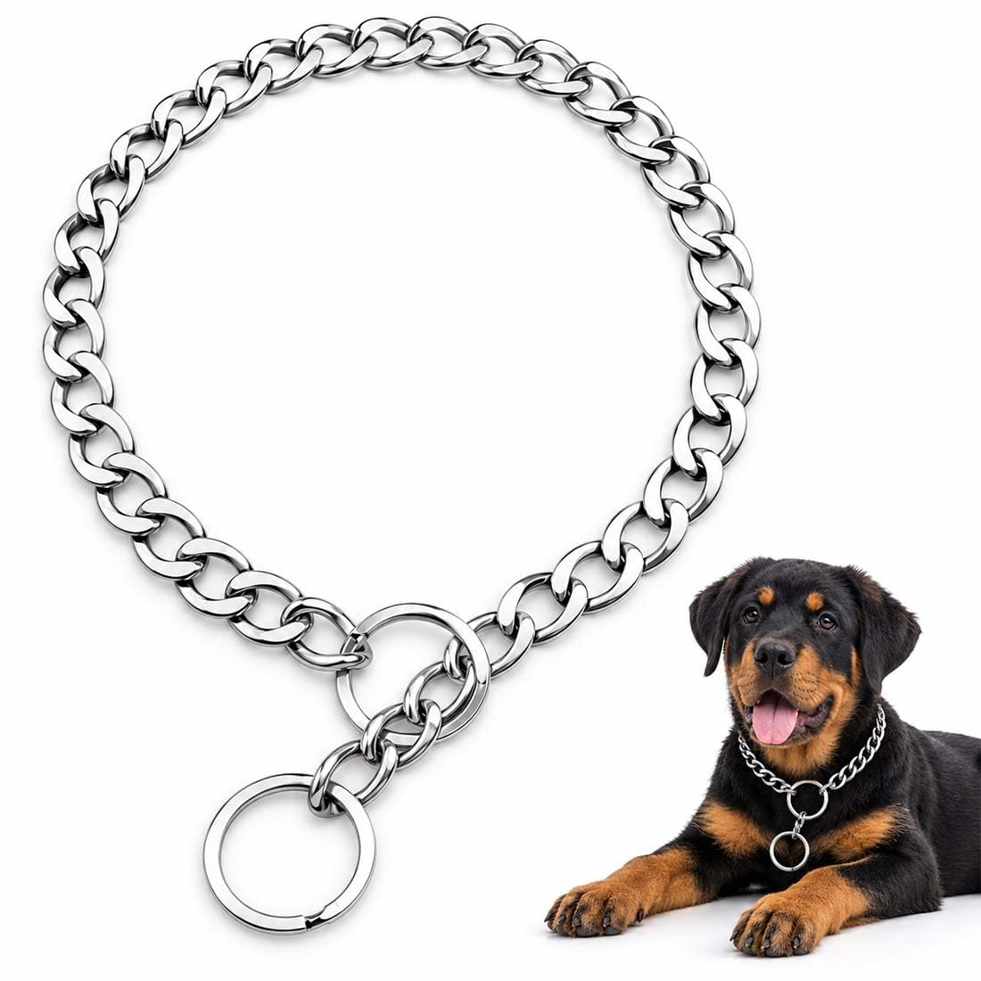 1 Piezas Collar cadena perro de adiestramiento para Perros en Acero, Collares Antitirones para Perros, Ajustable al Aire Libre Entrenamiento y Correr,Caminar（60cm）