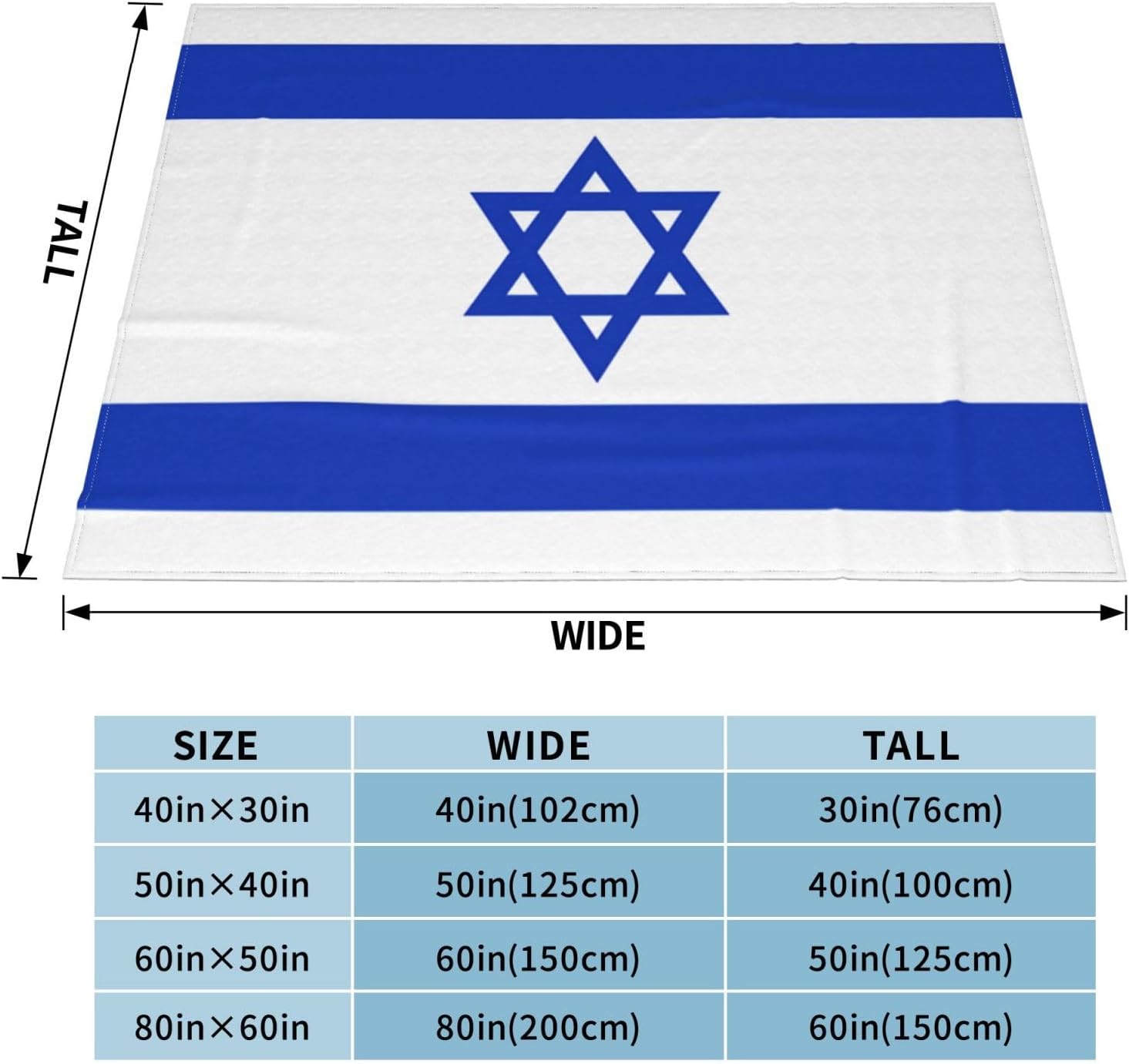 Kkaingg Israel Israeli Flags Blanket Gifts Funny Throw Blanket Flannel Blanket Ultra-Soft Blanket Fuzzy Blanket Plush Blanket Soft Cozy Lightweight Blanket for Sofa Bed 80"x60"