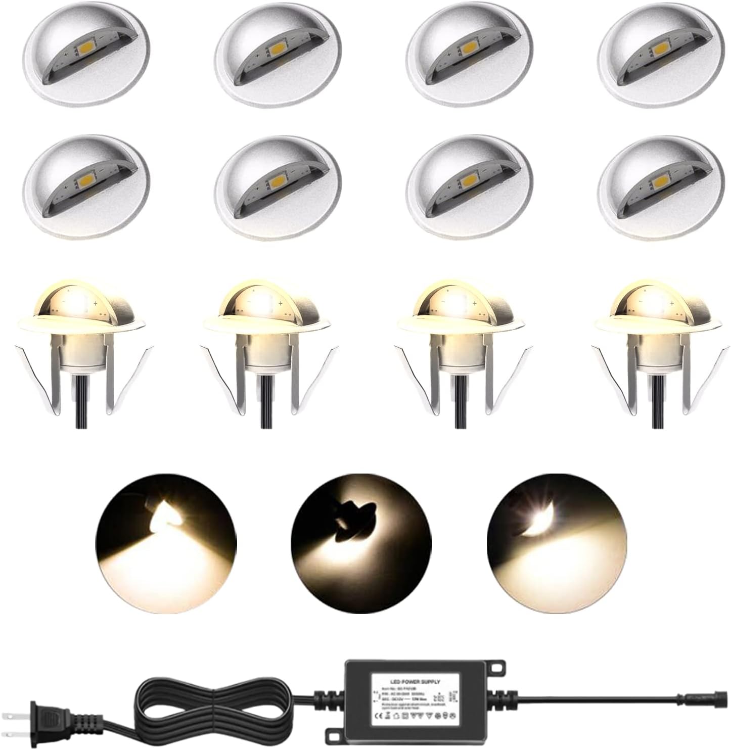 LED Deck Lights Kit,12 Pack Low Voltage Φ1.38 IP67 Waterproof Stairs Light Outdoor Garden Yard Landscape Pathway Step Basement Warm White LED Lighting