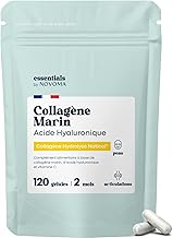 Marine Collagen + Hyaluronic Acid, Hydrated Skin and Strong Joints, 2 Months Cure, 120 Capsules, Hydrolyzed Collagen Type 1 Naticol®, With Vitamin C, Made in France, by Novoma