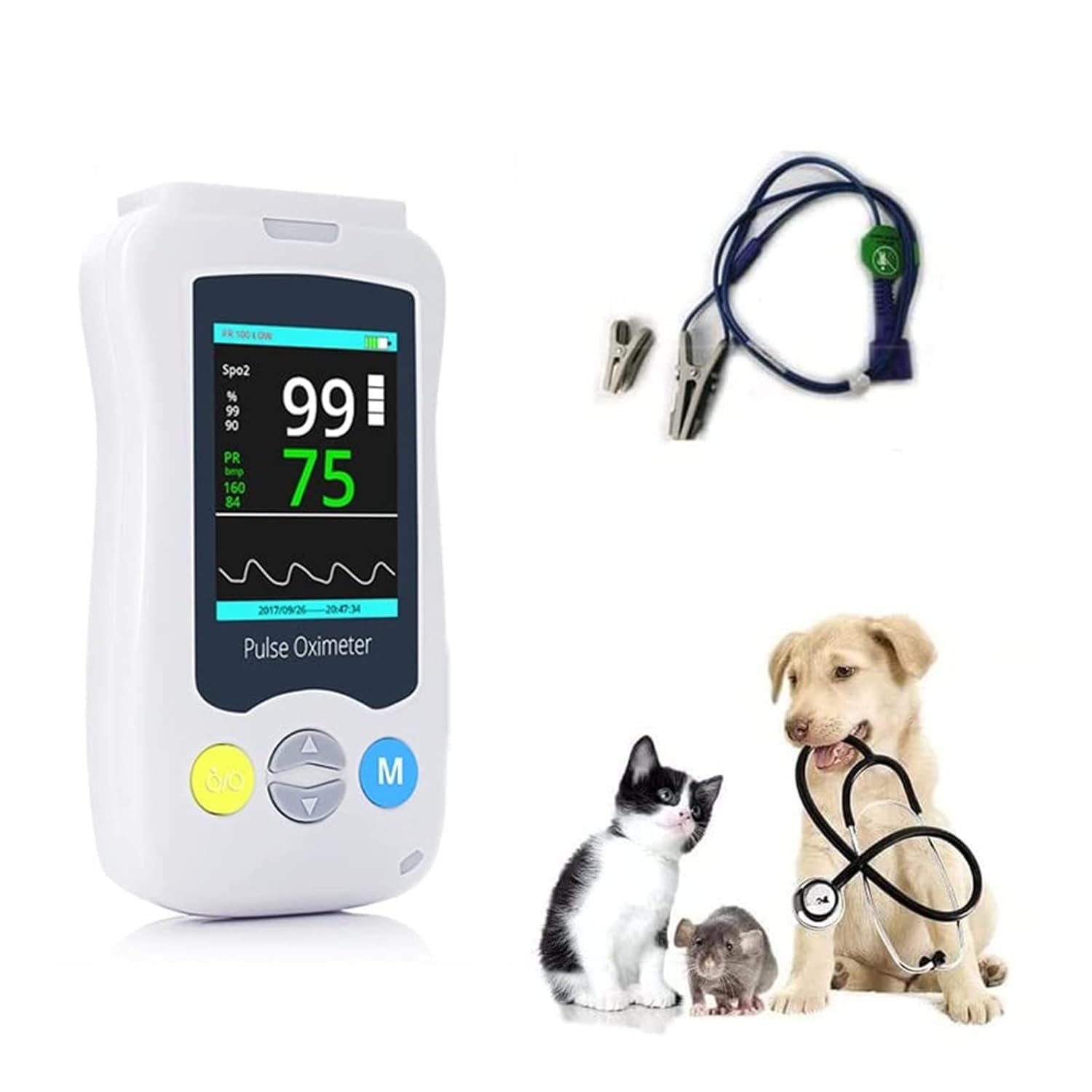 Pulsossimetro Veterinario Portatile, Pulsossimetro Veterinario Per Cani Gatti, Monitor Della Frequenza Cardiaca SPO2, Sensore SPO2 Orecchio/lingua, Per Ospedale Familiare E Per Animali Domestici