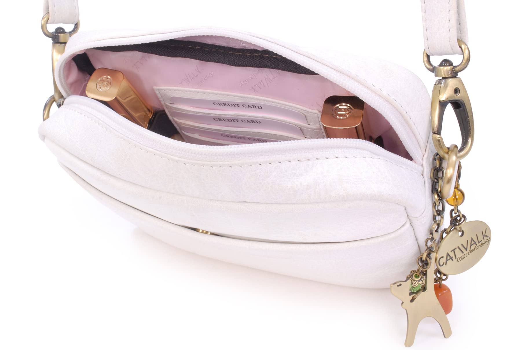 Catwalk Collection Handbags - Bolso Bandolera Pequeño de Piel Auténtica - Bolso de Mano Mujer - Bolsito Cruzado con Correa Desmontable - Polly
