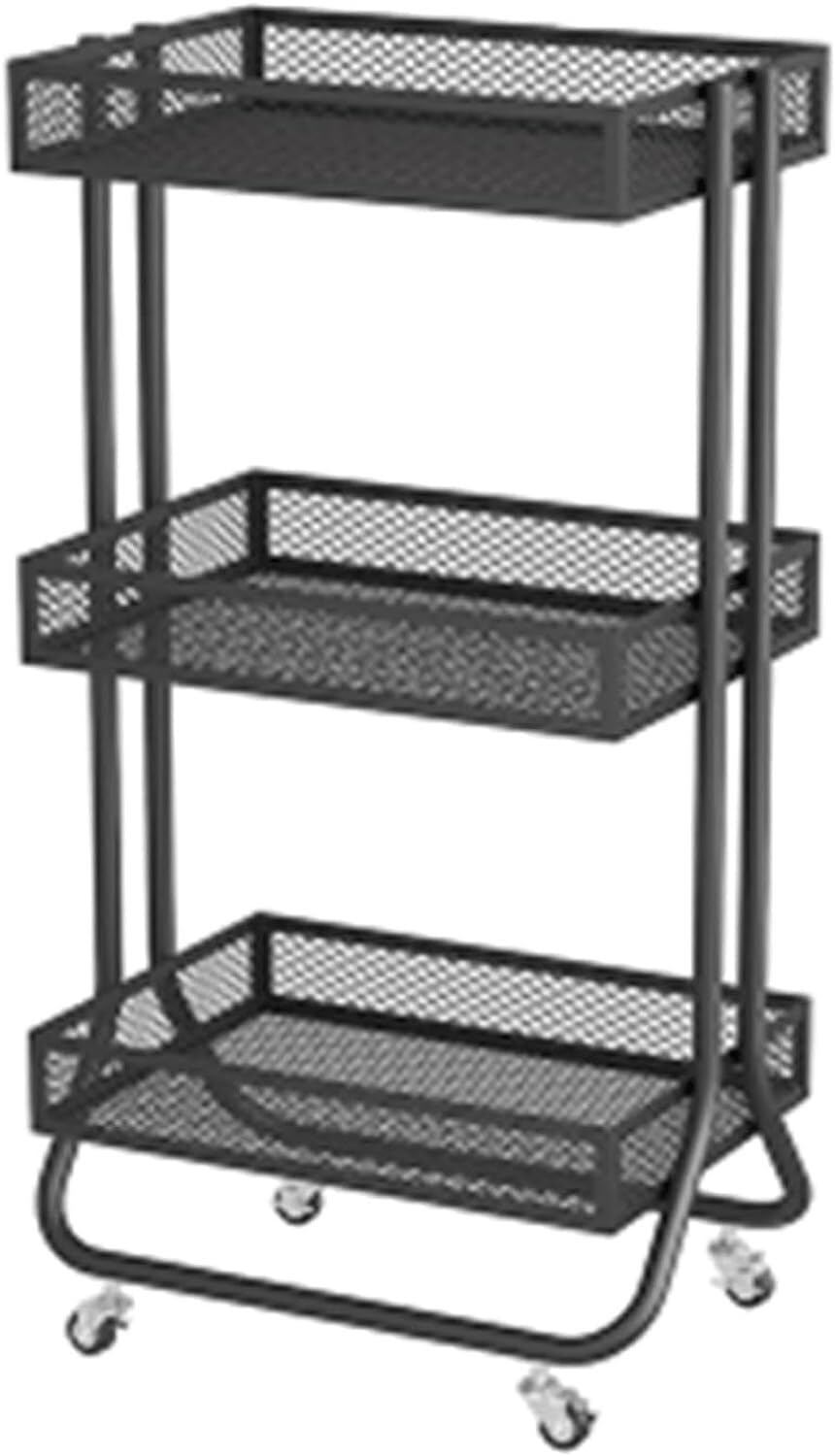 SSDDLZEQ Mobile Salon Station, Salon Cart 3 Tier Salon Trolley Iron Trolley Cart Heightened Guardrail Salon Rolling Cart With Casters Salon Trolley Cart(Schwarz)