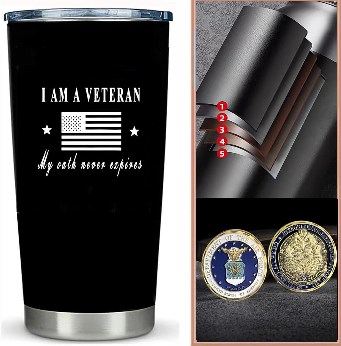 Air Force Insulated Tumbler with Challenge Souvenir,Great Engraved Gifts for Air Force Heroes!Veterans Day Gifts - Image 2