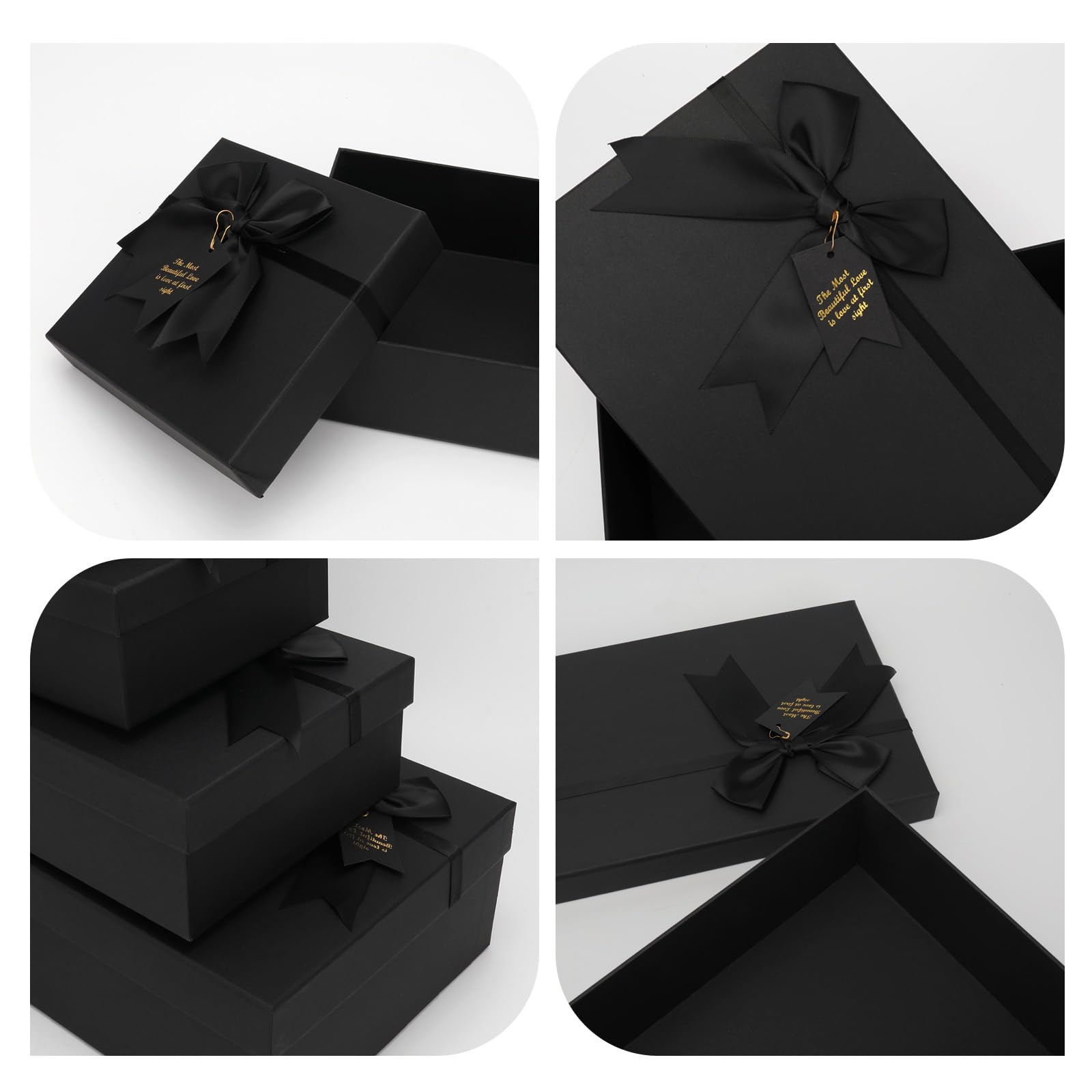 Confezione da 5 scatole regalo annidate nere con coperchio per regali di San Valentino, confezione di lusso con fiocchi ed etichette regalo per Ringraziamento, compleanni, matrimoni e festa della