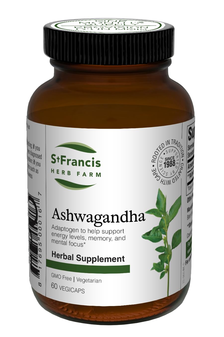 St. Francis Herb Farm Ashwagandha KSM-66® (60 Capsules) Enhanced Potency 12:1 Powder Extract Made with Organic Ashwagandha Herbs, GMO Free, Vegetarian (1 Bottle) Adaptogen
