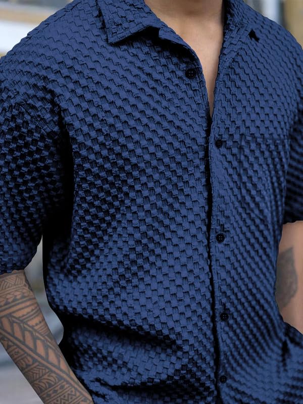 Image of Pinkmint Bubble Textured Shirt for Men ll Half Sleeve Stylish Button Down Shirt's ll Men's Pocket Shirt (Pack of 1)