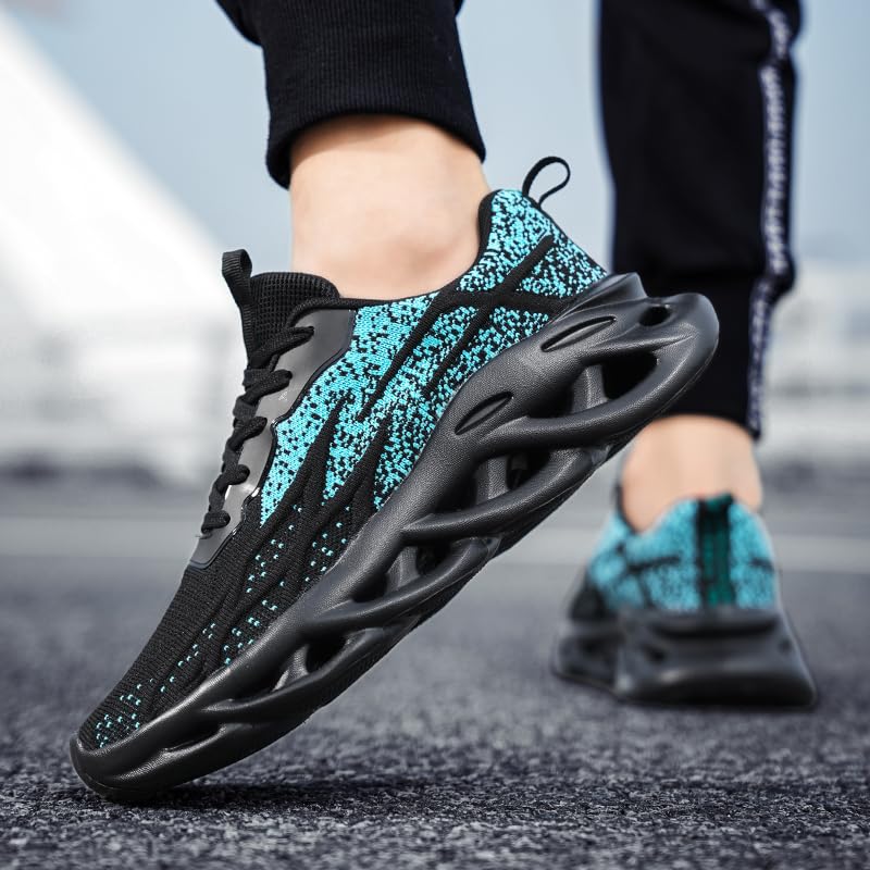 Image of DLWKIPV Mens Running Shoes Tennis Slip on Sneakers Walking Sports Gym Athletic Workout Non Slip Work Shoes Casual Lightweight Soft Fashion Trainers Black Blue Size 12