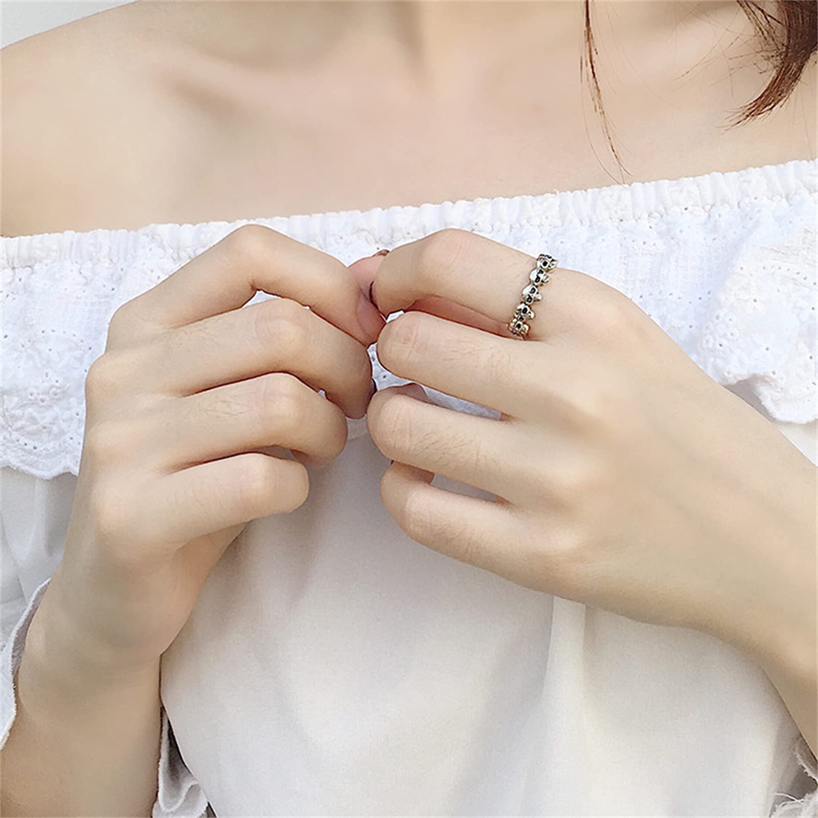 HHRFCS S925 Sterling Skelett Ring Retro Gothic Totenkopf Skelett Offene verstellbare Daumenringe Schmuck Geschenke für Frauen Weihnachten Halloween,