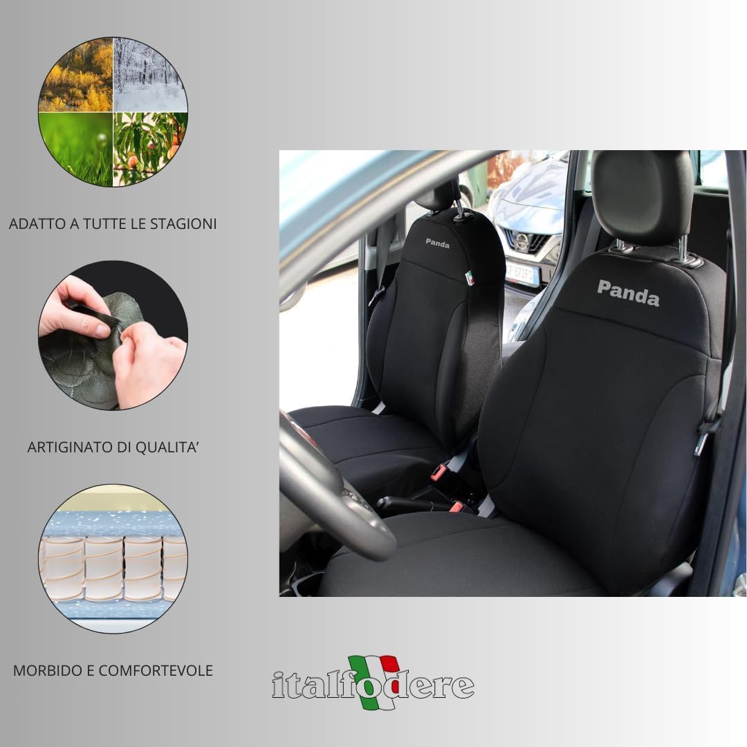 Italfodere Coprisedili Anteriori Compatibili Fiat Panda 2012 III Serie Cotone Accoppiato Nero