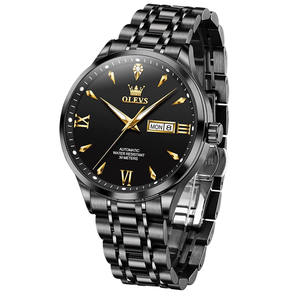 OLEVS Automatic Mens Watches Self Winding Mechanical Business Luxury Dress Wrist Watch Stainless Steel Waterproof Luminous Day Date