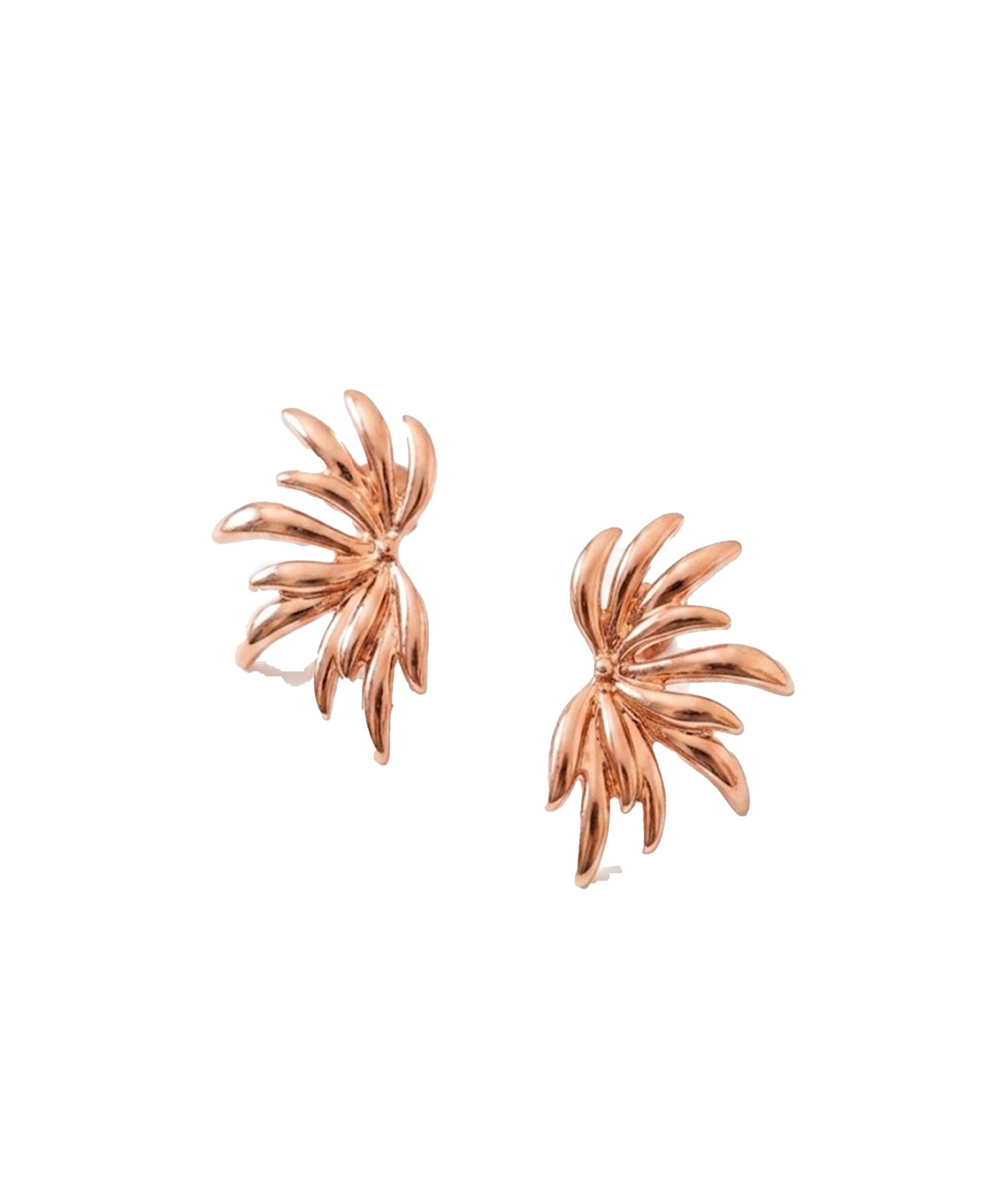 Korean Rose Gold Leaf Earrings for Women | Abstract Fan Design Stud Earrings | Trendy Minimal Fashion Jewelry-image-37