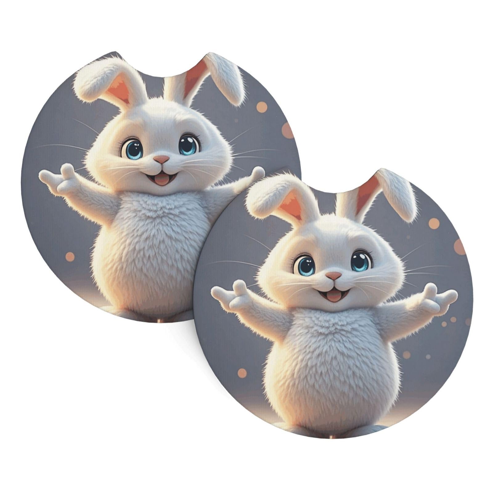 2 Pack Car Coaster for Cup Holders Hug Bunny Car Cup Coaster 2.7" Neoprene Non-Slip Automotive Cup Mat Universal Auto Car Interior Accessories for Women Men Cup Pad