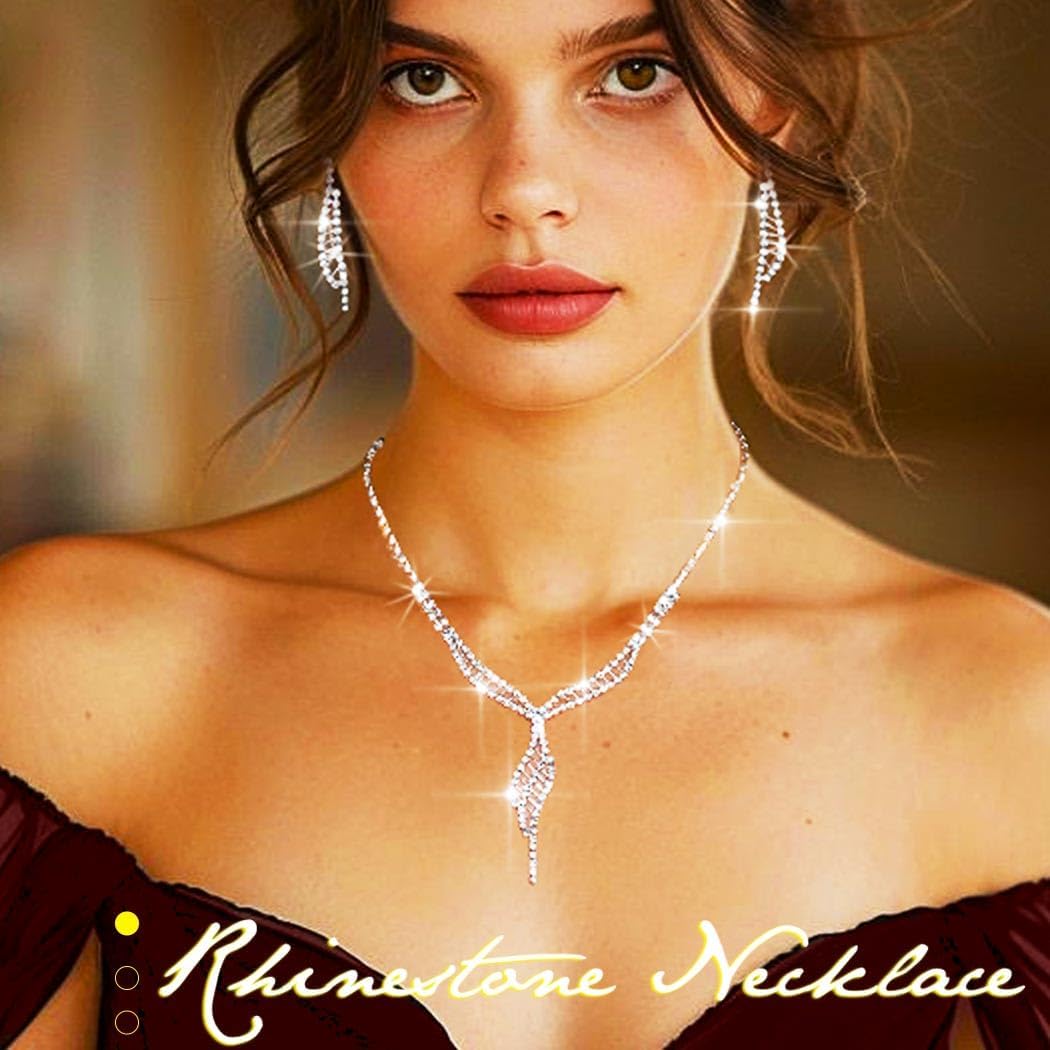 TWINKLEDE Wedding Rhinestone Necklace and Earrings Silver Bridal Jewelry Sets for Women - Image 4