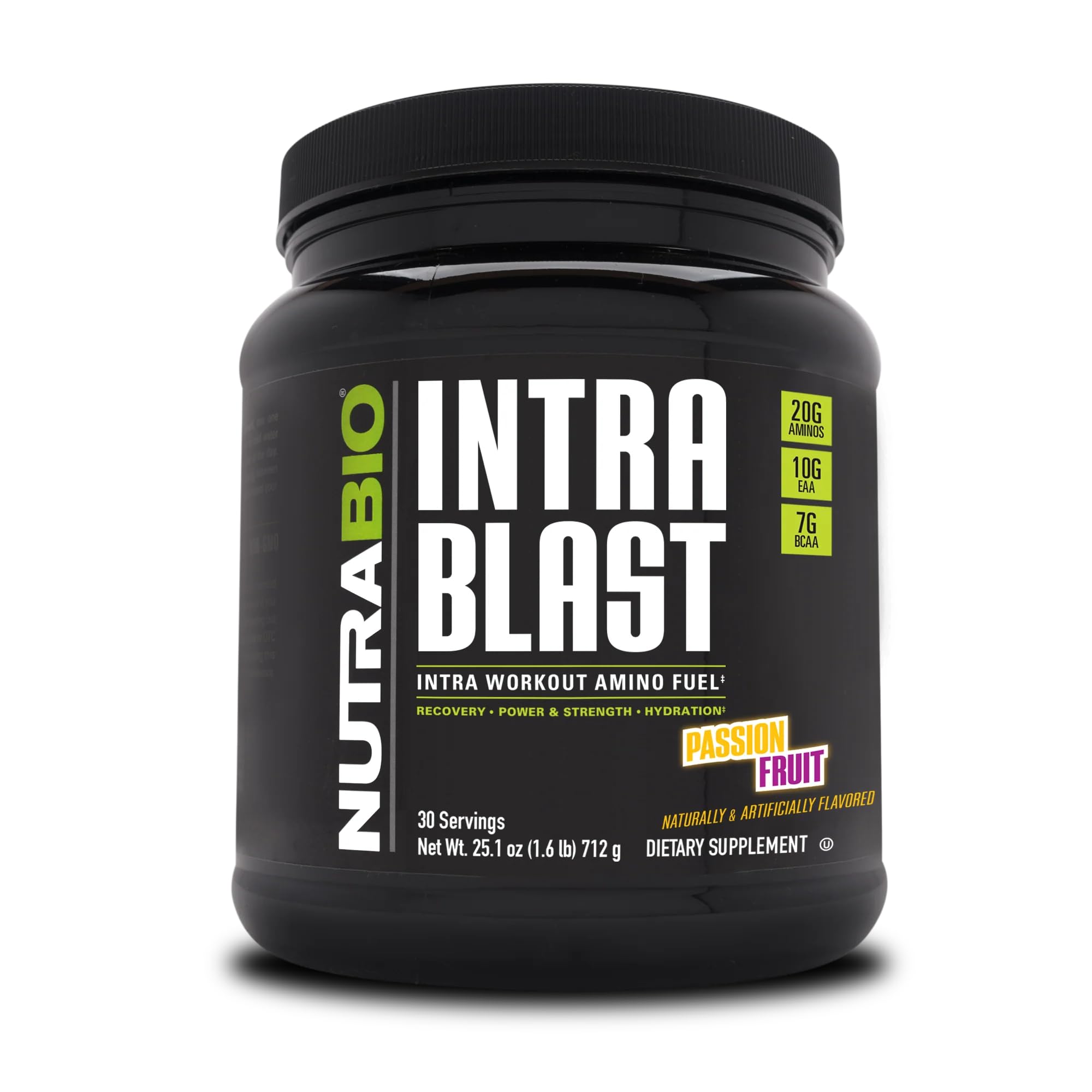 NutraBio Intra Blast Bcaa Powder Amino Acid Supplement, Electrolyte & Hydration Blend, Intra, Pre Workout & Muscle Recovery, 20g Eaa Amino Acids Powder, 5g Glutamine- Passion Fruit, 30 Serving