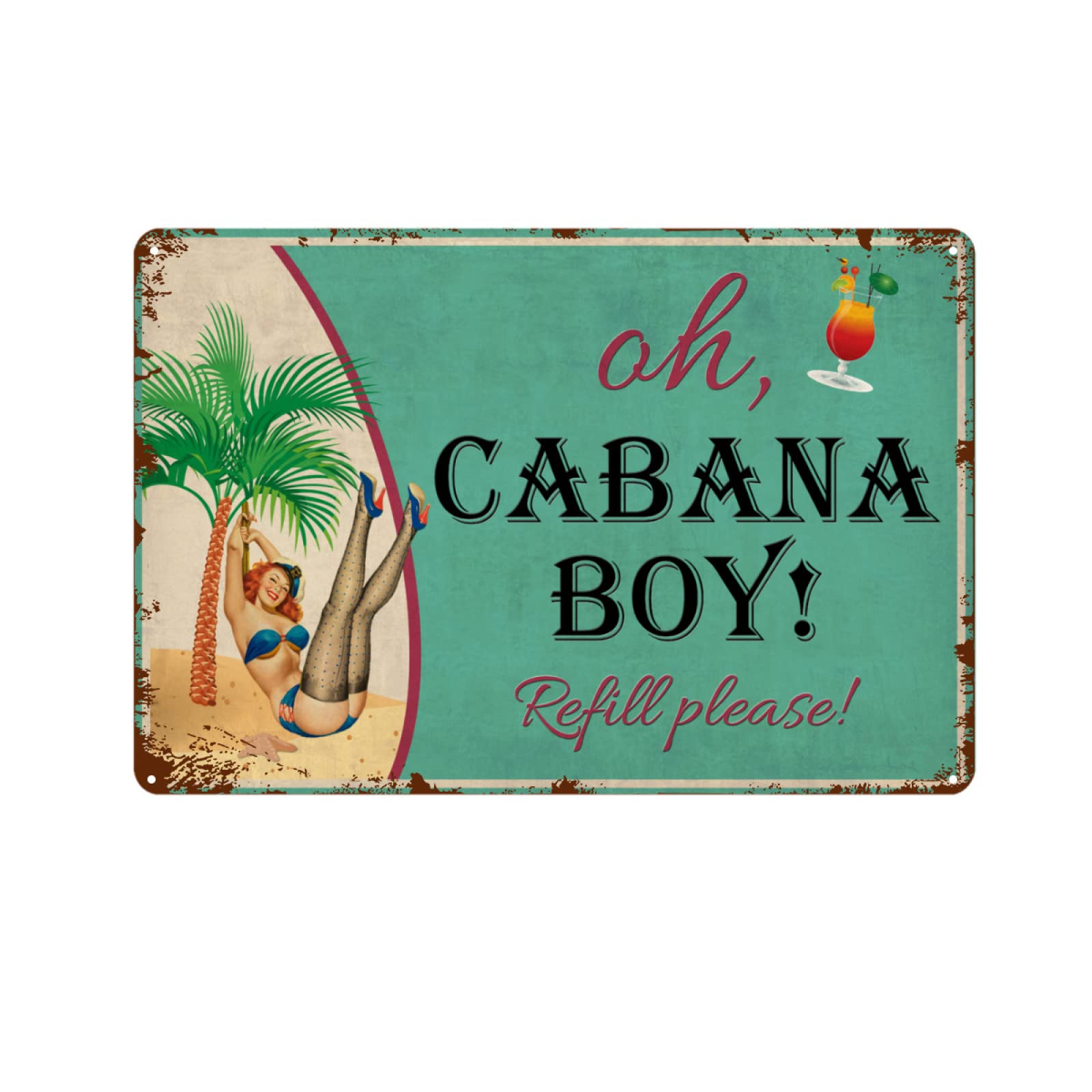RuoruoRuoruo Cabana Boy Metal Sign Vintage Bar Terrace Cabin Home Wall Decoration Pool Decor Tiki Bar Tin Sign 12x8 Inch (zazahua32dd)