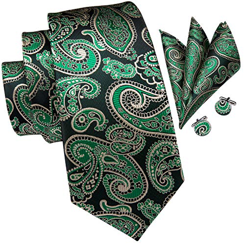 Image of Hi-Tie Men 63inches Tie Set Extra Long Necktie Paisley Tie Pocket Suqare Cufflinks Big and Tall Men Tie
