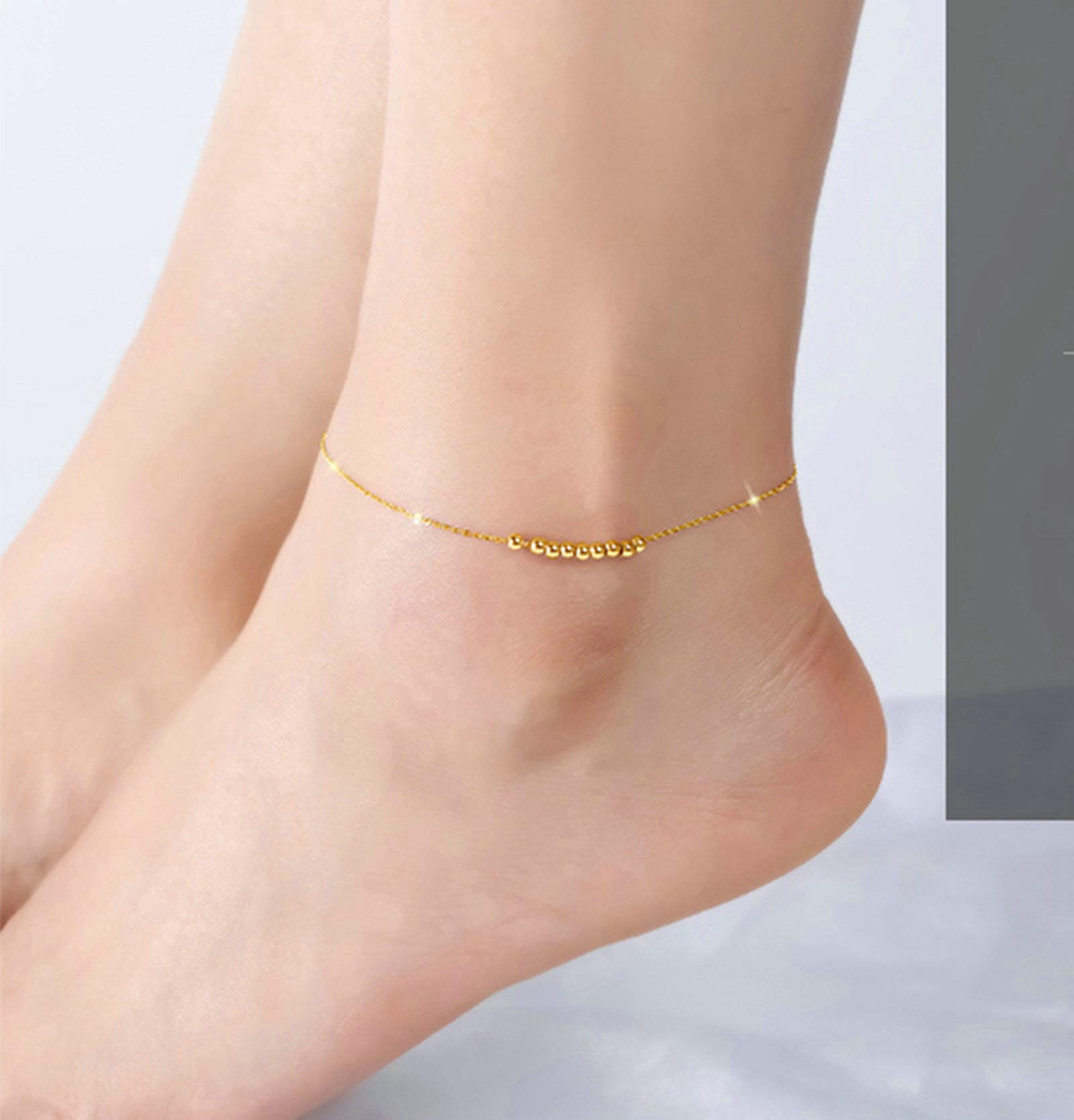 KnSam Cavigliera donna oro cavigliera donna cavigliera in oro giallo 18 carati (750) perline per donna donna donna oro, 18 karat, Oro 18 K