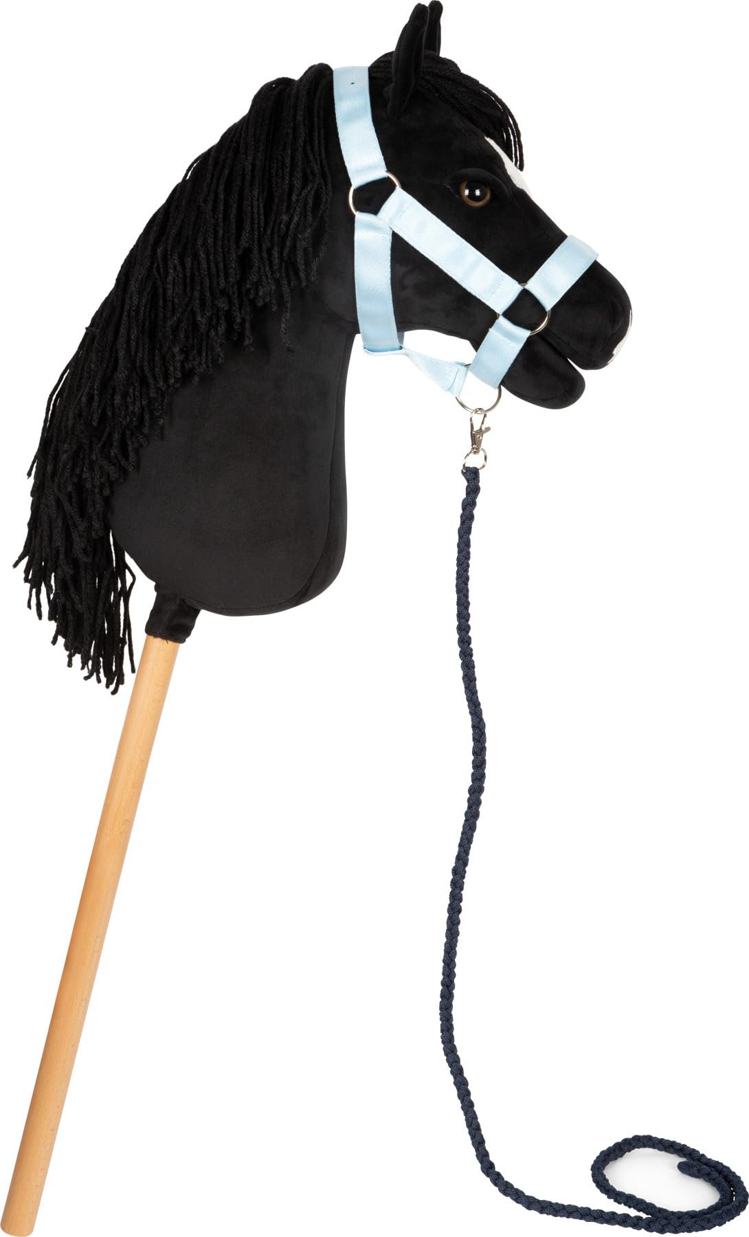 small Foot Hobby Horse schwarz „Eddie“, Steckenpferd mit abnehmbaren Holzstab und frisierbarer Mähne, inkl. Halfter, Trense & Führstrick, für Kinder ab 3 Jahren, 12716