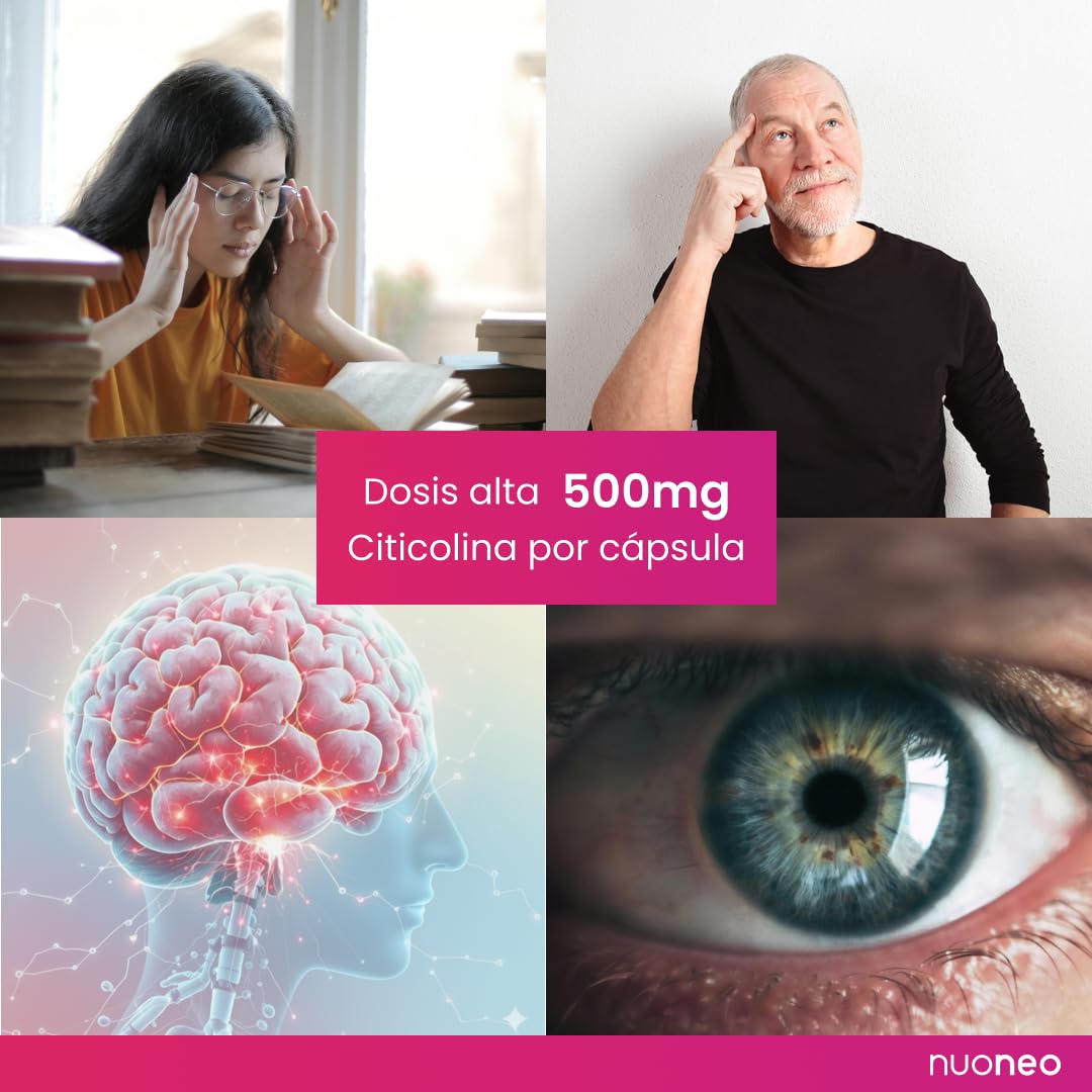 Citicolina CDP Colina 60 cápsulas de 500mg, alta biodisponibilidad, sin aditivos, completa 500 mg citicolina/CDP colina por cápsula de nuoneo
