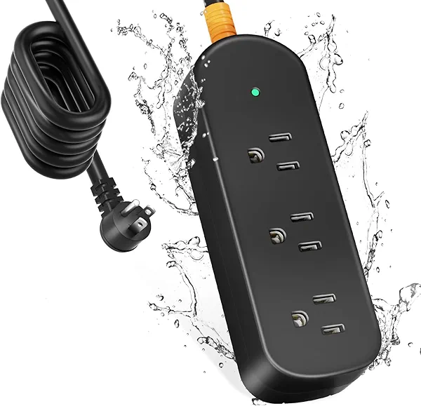 Outdoor Surge Protector Power Strip Weatherproof, 3 FT Extension Cord Outdoor Power Strip Waterproof with 3 AC Outlets, 1625W Overload Protection, Shockproof - for Camping, Home, Dorm, Office