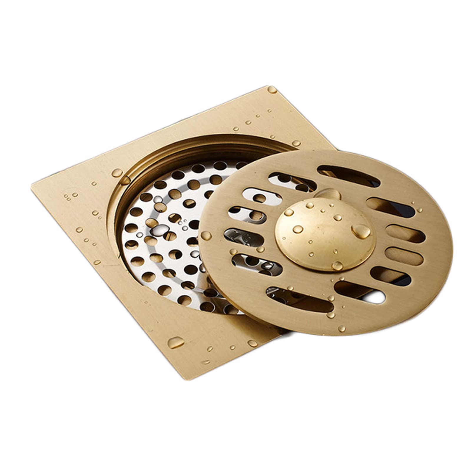Floor Drain， Bathroom Floor Shower Drain Double Layer Bathtub Shower Drainer Stainless Steel Square Drainage(Gold a)