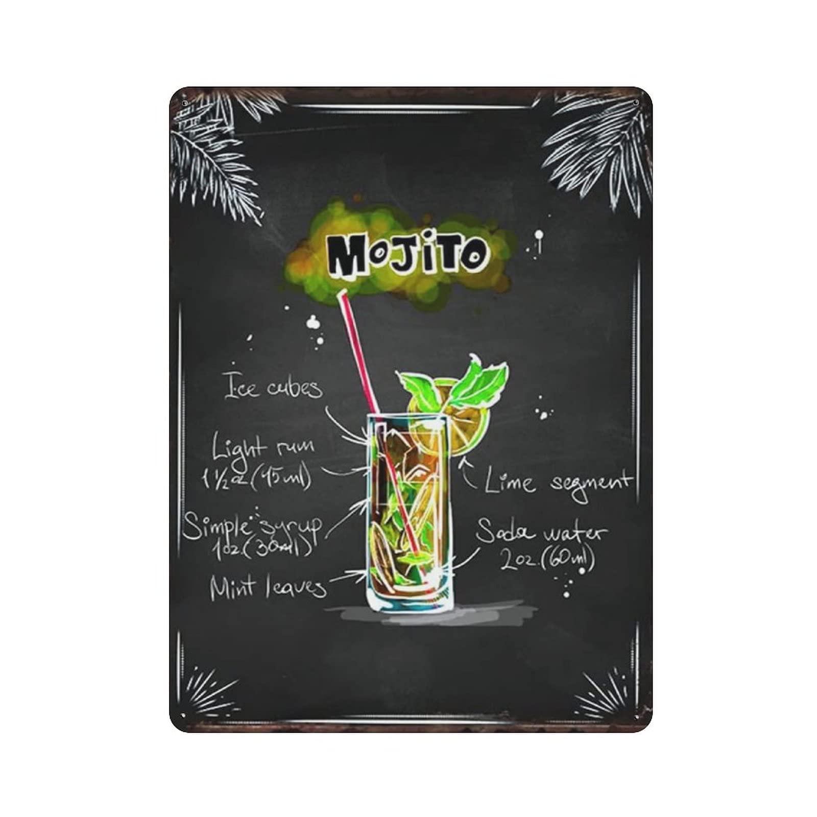 Metal Tin Sign Mojito Cocktail Vintage Tin Poster Metal Sign Wall Decoration Country Kitchen Home Garage Decor 16"x12"