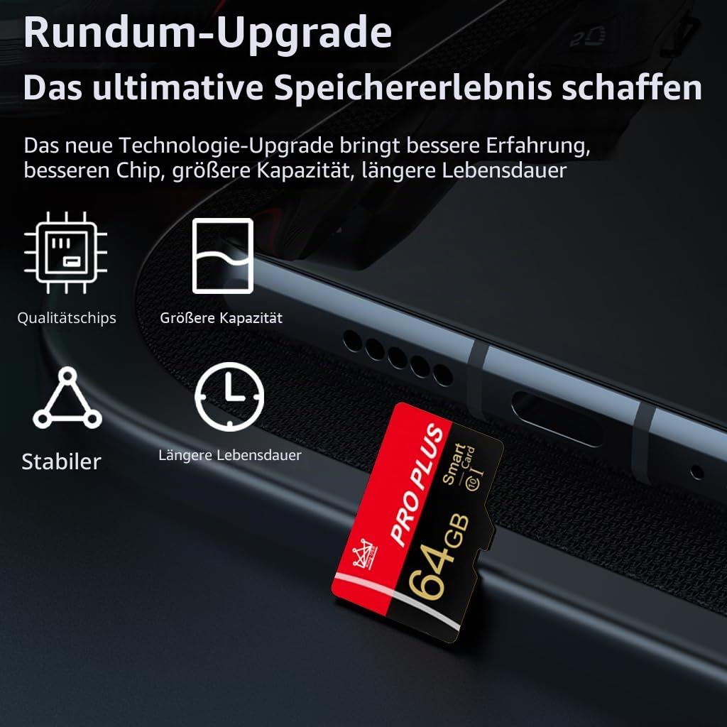 3 Pack Speicherkarte 64GB with Adapter, High Speed Memory Card, UHS-I C10 A1 Memory TF Card for Tablet/Mobile Phone/Camera/Car Audio/Game Console (TF295 64GB-3 Pack)