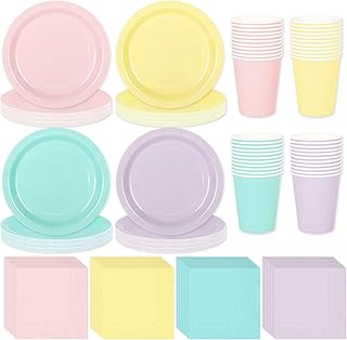 Whaline 244Pcs Pastel Tableware Set Serves 48 4 Colors Disposable Dinner...