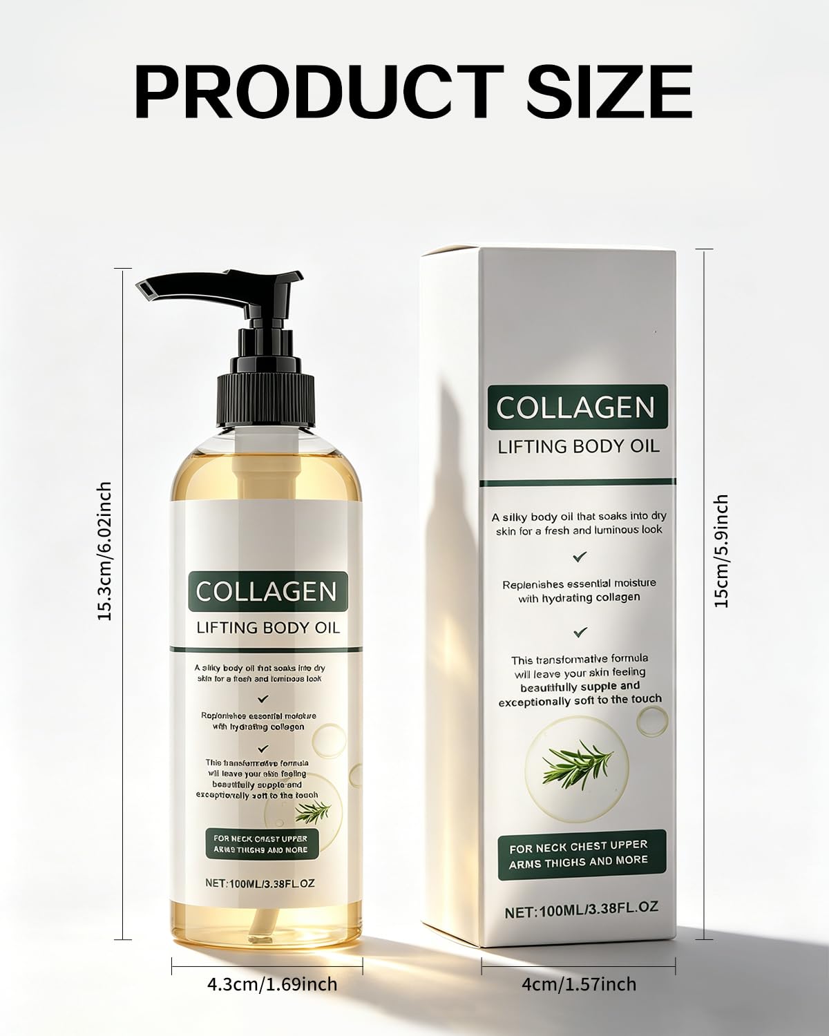 Lot de 2 huile corporelle liftante au collagène (100ml), Romarin Huile Corps Hydratante, Anti Cellulite Anti-vergetures et Hydratant raffermissant body oil pour Ventre, Jambes, Bras et Cou