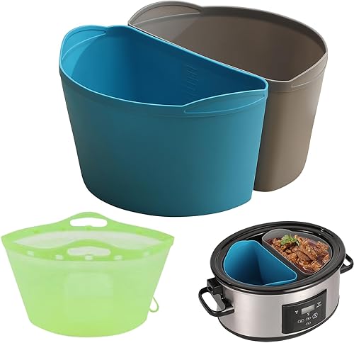 Kit de forros de silicona 3 en 1 para olla de cocción lenta, inserto divisor reutilizable para olla de cocción lenta ovalada de 6-7-8-10 cuartos de