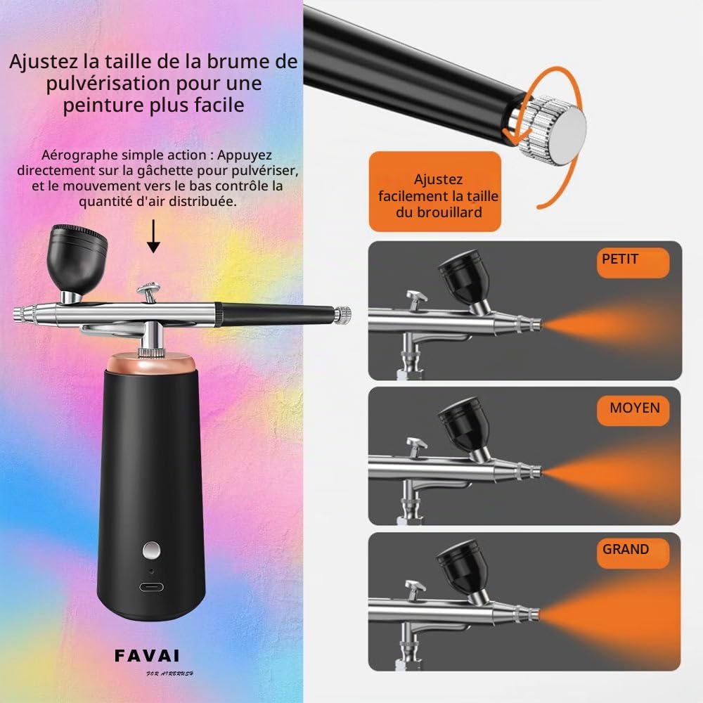 FAVAI Kit Aérographe Sans Fil avec Compresseur d'Air - Trois Pressions 120/140/160 kpa - NOIR 2.0 NOUVEAU