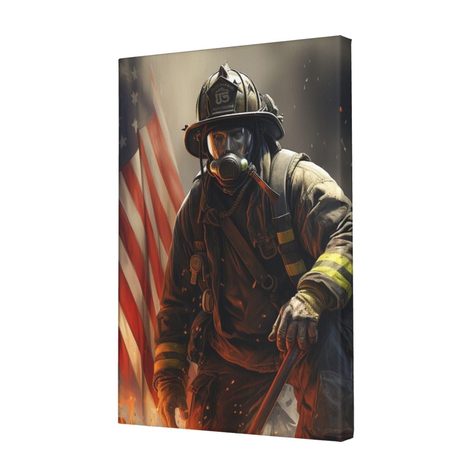 FodPand Patriotic Firefighter Canvas Wall Art for Living Room Wall Decor 12"x18" Modern Artwork Painting Pictures Hanging Canvas Prints Aesthetic Wall Art for Bedroom Bathroom Office Wallart Decor