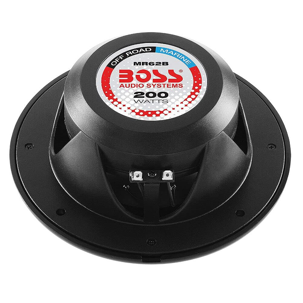 SET PARA BOSS AUDIO SYSTEMS MR62B 2 altavoces marinos negros Altavoces de 2 vías 6,5" 16,5 cm 165 mm, 100 vatios rms 200 vatios máximo, impermeables, mar piscina barco, por par + accesorios de montaje