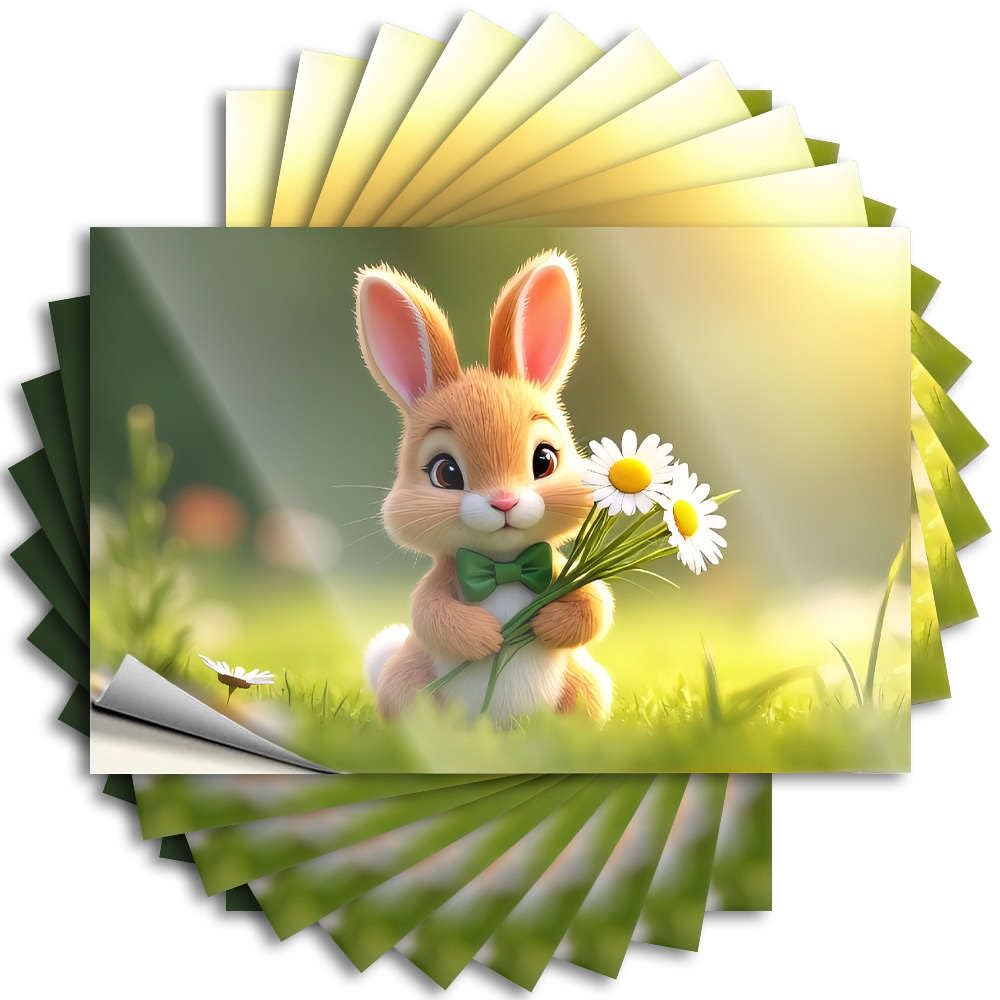 Housewarming Gift Garage Sticker | A Cute Bunny Holding Daisies in A Sunny Field. Book for Billiard Decor(8X12CM)