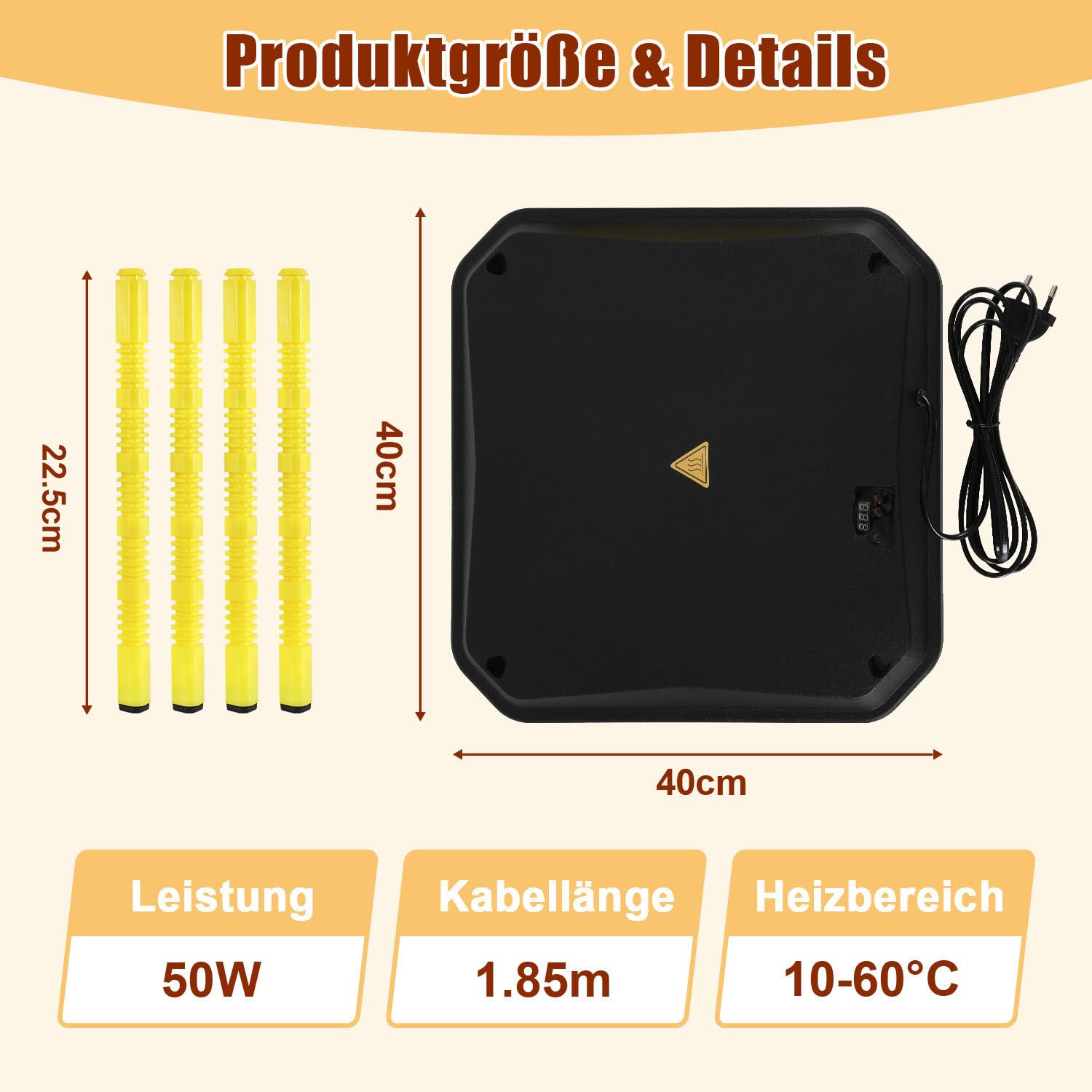 Wärmeplatte Küken, Küken Wärmeplatte 30.5x30.5cm, Einstellbare Temperatur 10-60°C & Höhe 8-23cm, Heizplatte Küken, Kunstglucke für Küken Enten Hühner Aufzucht, 50W, Schwarz
