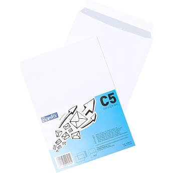Bantex DIN C5 Envelopes (9 "x 6.4") / Peel Off Strips - Pack of 25 in Foil Pack (White)