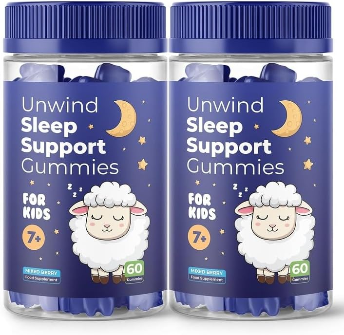 Twin Pack Unwind Sleep Support Gummies for Kids - Formulated for Restful Nights, Childrens Sleep Gummies Promoting Natural Sleep Production, Promotes Healthy Sleep Patterns, 60 Count