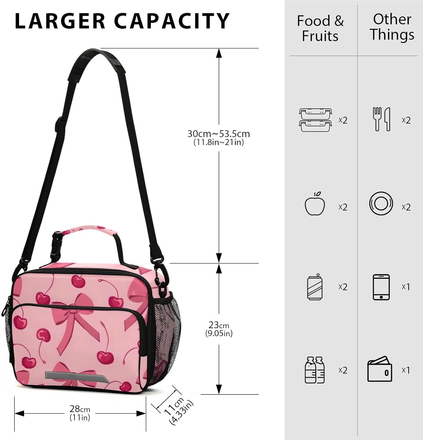 ALAZA Bow Cherry Pink Lunch Box for Girls Kids Insulated Lunch Bag Boys Lunchbox Reusable Cooler Tote Freezable Shoulder Strap for School Picnic - Image 3