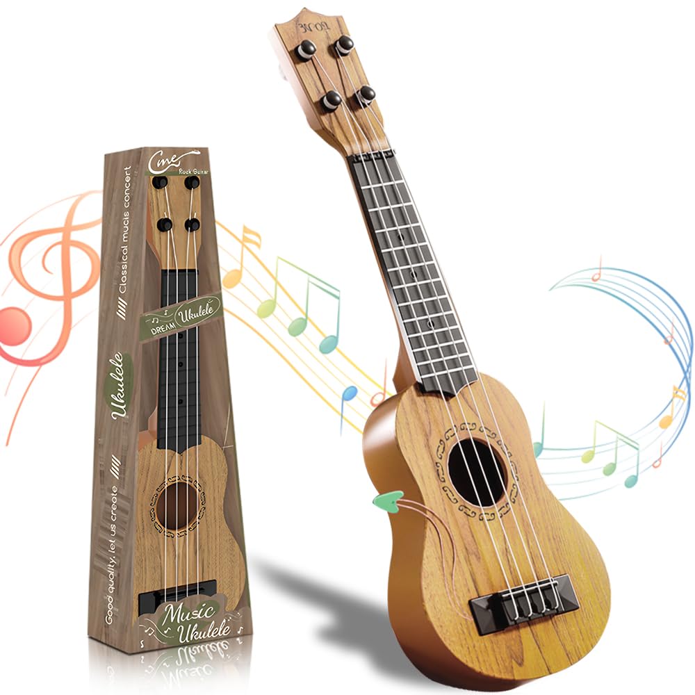 Kindergitarre, 42 cm Ukulele Kinder, Mini Gitarre Kinders, Kinder Ukulele, 4 Verstellbaren Seiten, Gitarre Spielzeug, Musikinstrument Lernspielzeug für Kleinkinder, Jungen, Mädchen (Holzfarbe)