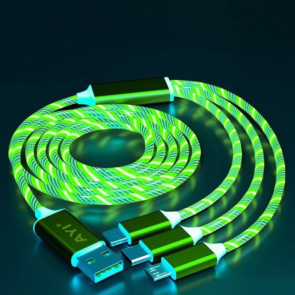 AYI 3 in 1 Multi Connectors Charger Cable Micro USB/Type C PD Fast Charging Cord Visible Green LED Current Flowing Compatible with All Kinds of Cell Phones and Other Electric Products-Green 39 inch