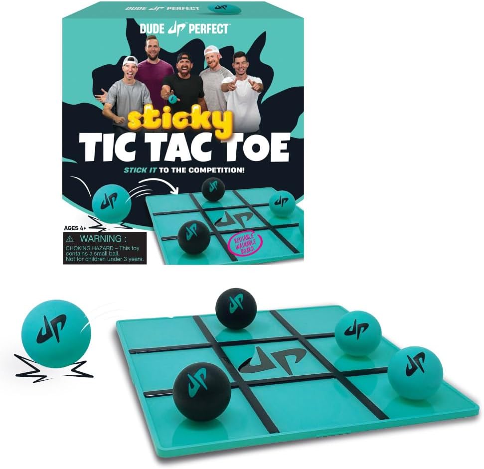 Dude Perfect Sticky Tic Tac Toe, Kids Tabletop Activity, for Family Game Night, Perfect for a Gift and Parties, 2 Players, Ages 4+