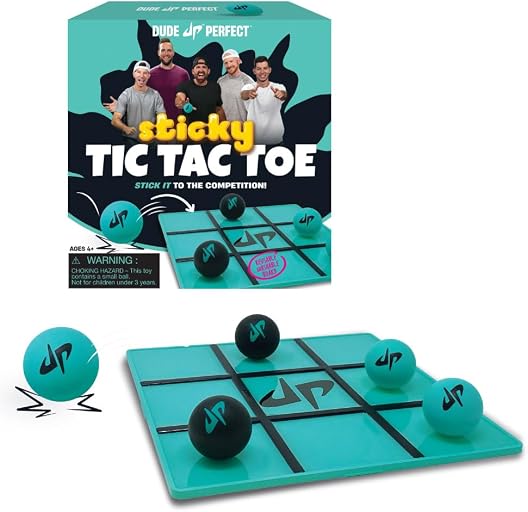 Dude Perfect Sticky Tic Tac Toe, Kids Tabletop Activity, for Family Game Night, Perfect for a Gift and Parties, 2 Players, Ages 4+