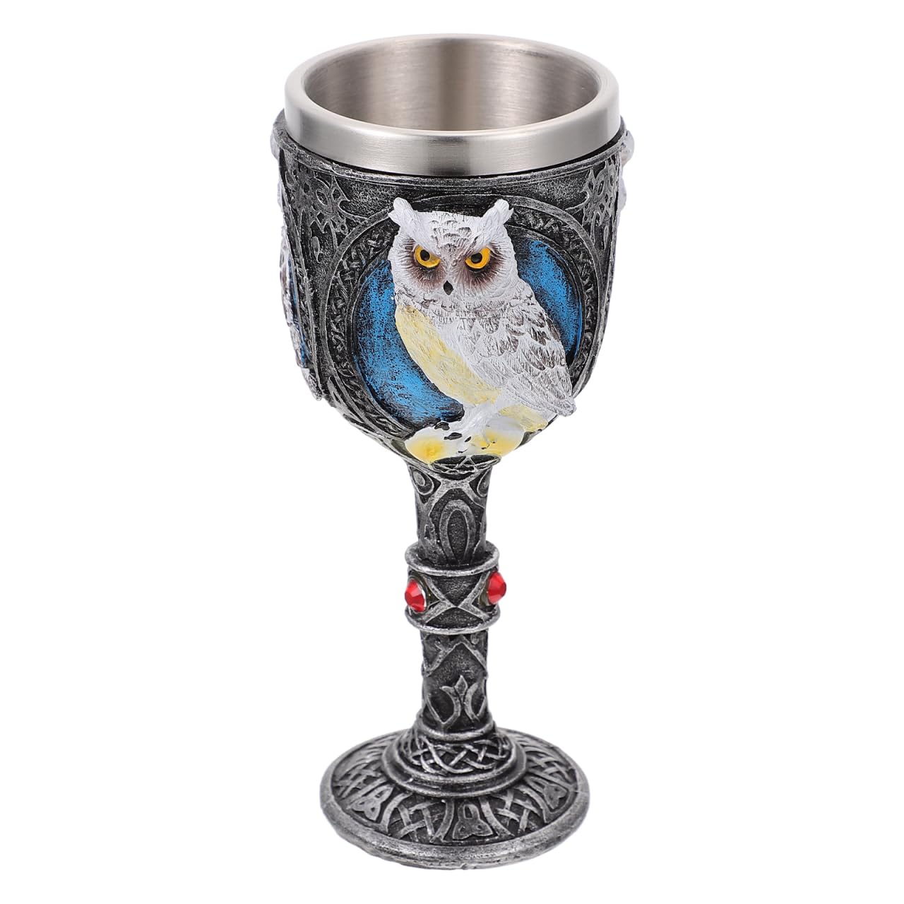 FRCOLOR Owl Stainless Steel Goblet 3D Embossed Gothic Owl Chalice for Wine & Beer Unique Medieval Drinking Cup for Halloween, Home Bar Decor