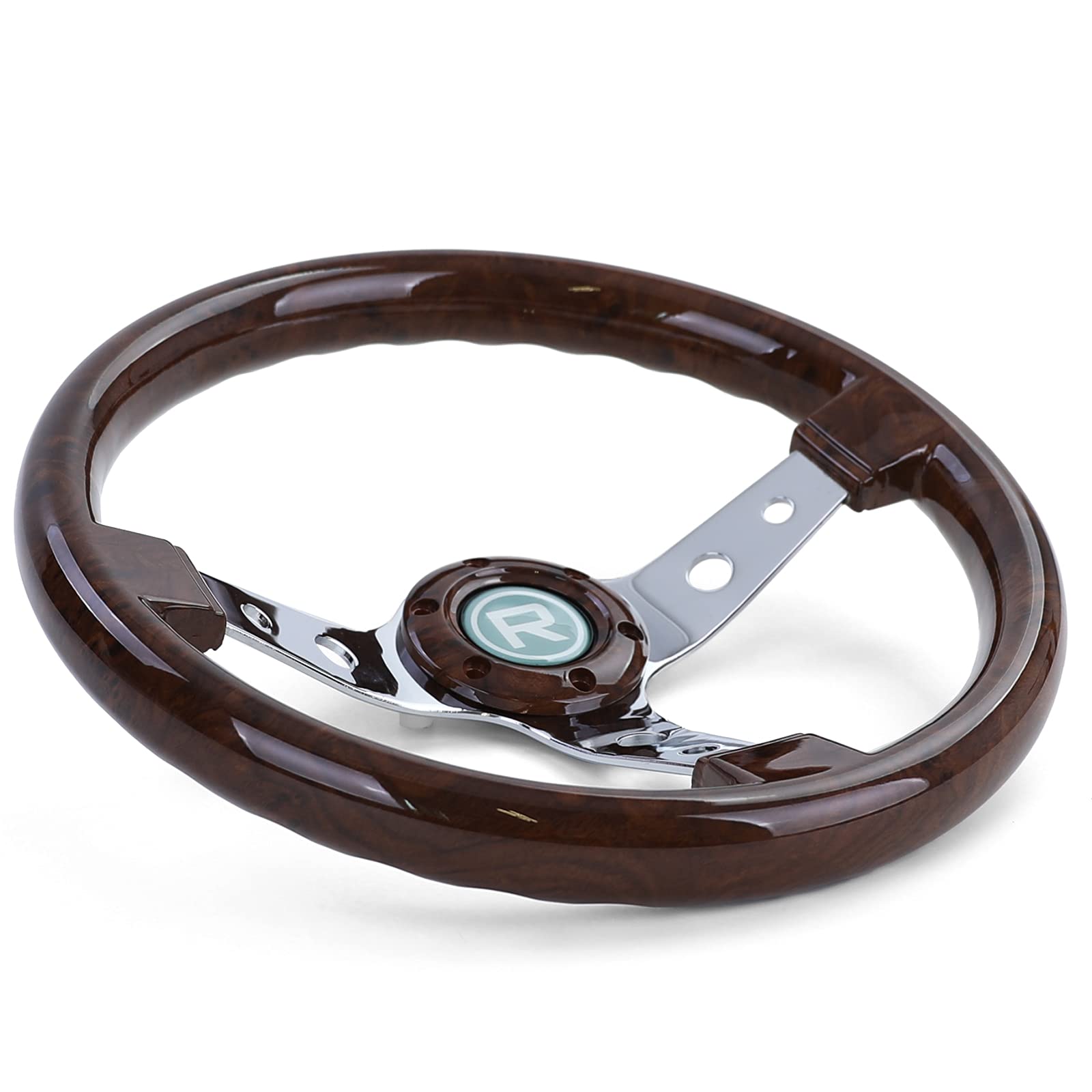 Sportlenkrad 350mm Wurzelholz Look Chrom Oldtimer Youngtimer Retro Klassiker