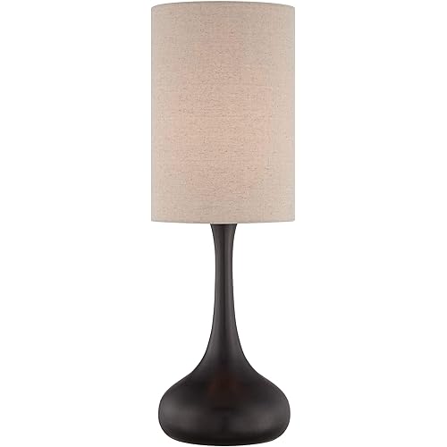 360 Lighting Droplet 24 1/2" High Mid Century Modern Table Lamp Brown Espresso Bronze Finish Metal Single Fabric Tan Cylinder Shade Living Room Bedroom Bedside Nightstand House Office Home Reading