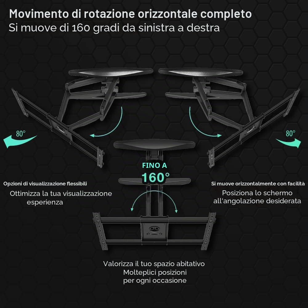 Invision Supporto TV Parete 37-75 Cali VESA 200x200-600x400mm Doppio Braccio Inclinazione Girevole Estensione 50kg