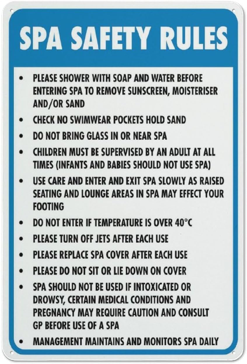 Spa Rules Rust Free Aluminum Sign - Weather Resistant Decor with Pre-Drilled Holes for Home Spa, Gym Spa - Indoor-Outdoor, 12x16 Inches​