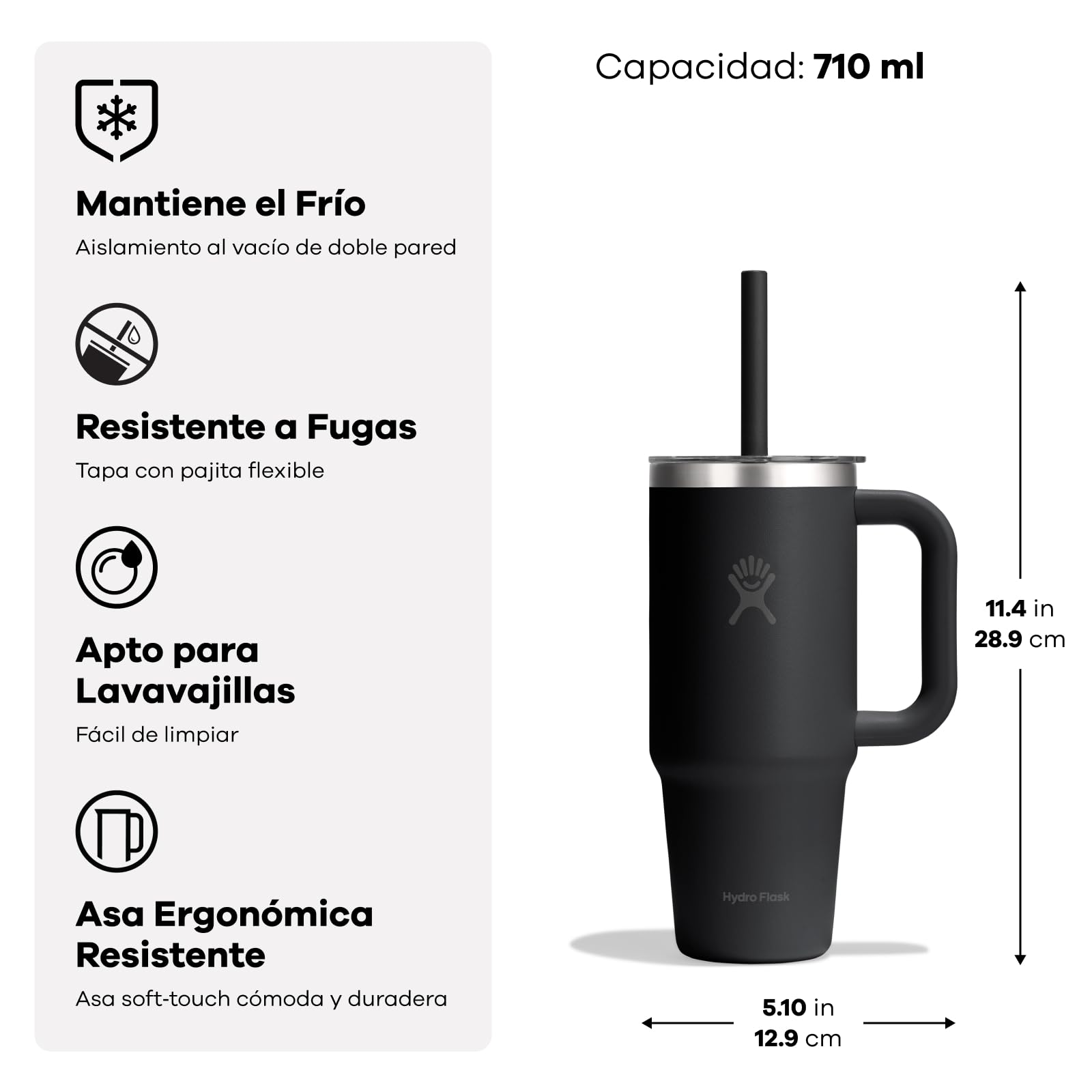 Hydro Flask – Travel Tumbler 710 ml (24 oz) Con tapa de presión con popote transparente – Acero inoxidable – Aislamiento al vacío de doble pared – Resistente a salpicaduras – Shale Gray